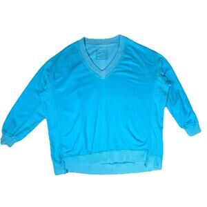 Aerie Womens Sz L Blue Distressed Oversized V-Neck Terry Cotton Sweatshirt Jan24